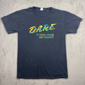 D.A.R.E. T-Shirt Men's Sm. Black Fruit of the Loom Resist Drugs Violence Y2K 90s